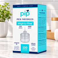 Pip Mighty Fine 32G 4mm pen needles, 100 count box